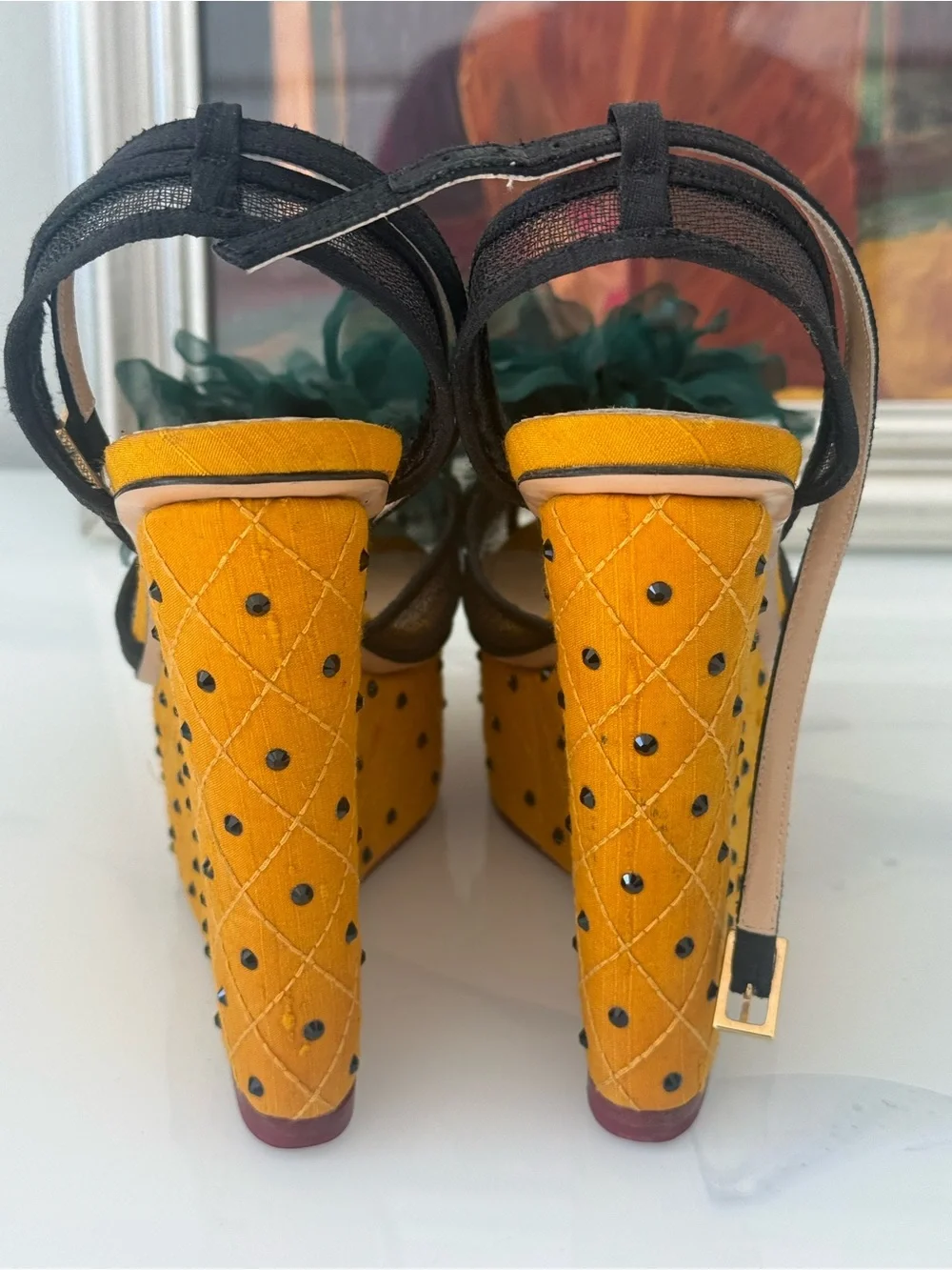 Charlotte Olympia Yellow Quilted Platform Shoes. S34!